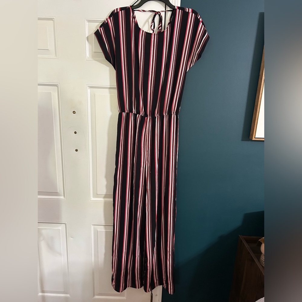 Red Black and White Striped Jumpsuit Size M